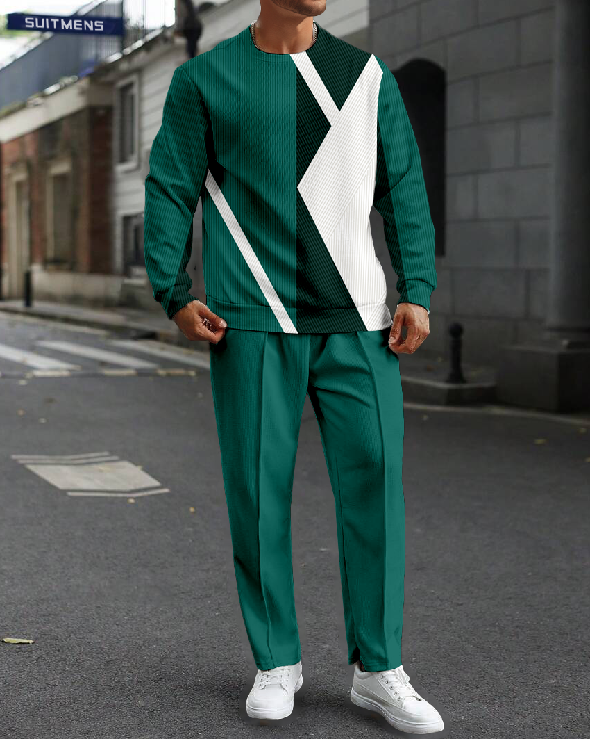 Green Round Neck casual Sports Set 068 para hombre
