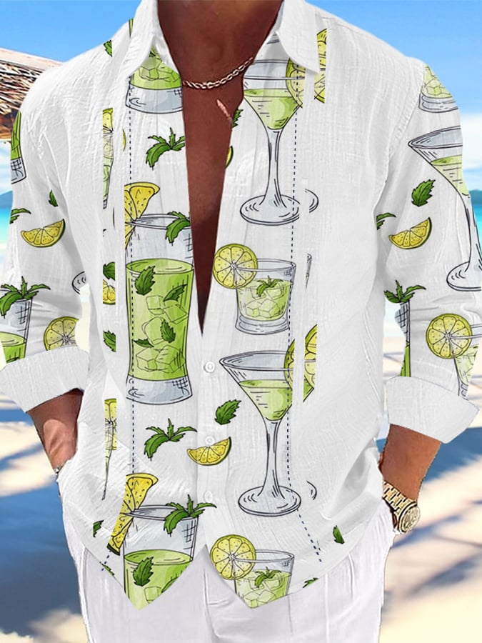 para hombre Resort Margarita Print Lapel casual camisa