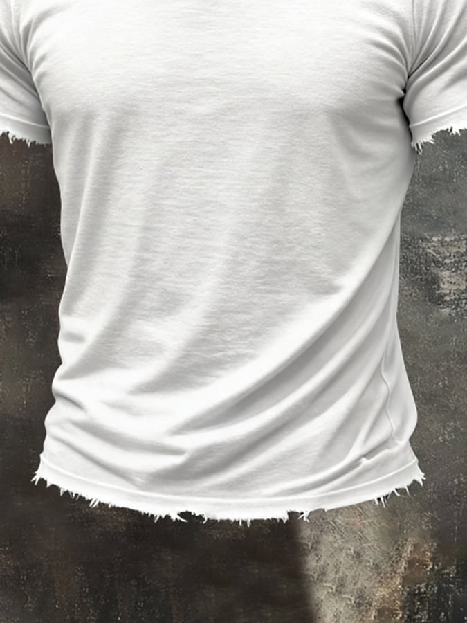 Camiseta de moda Ripped cuello redondo de manga corta para hombre