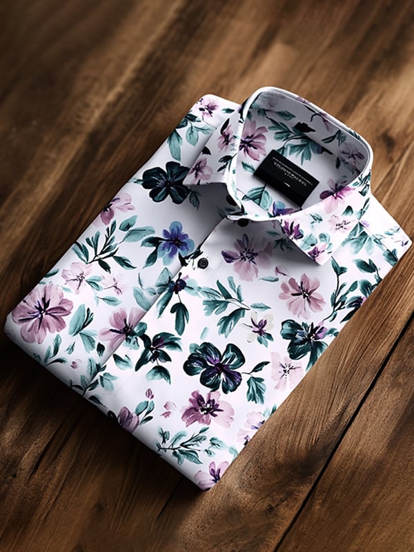 Camisa casual Watercolor floral estampado de manga larga para hombre