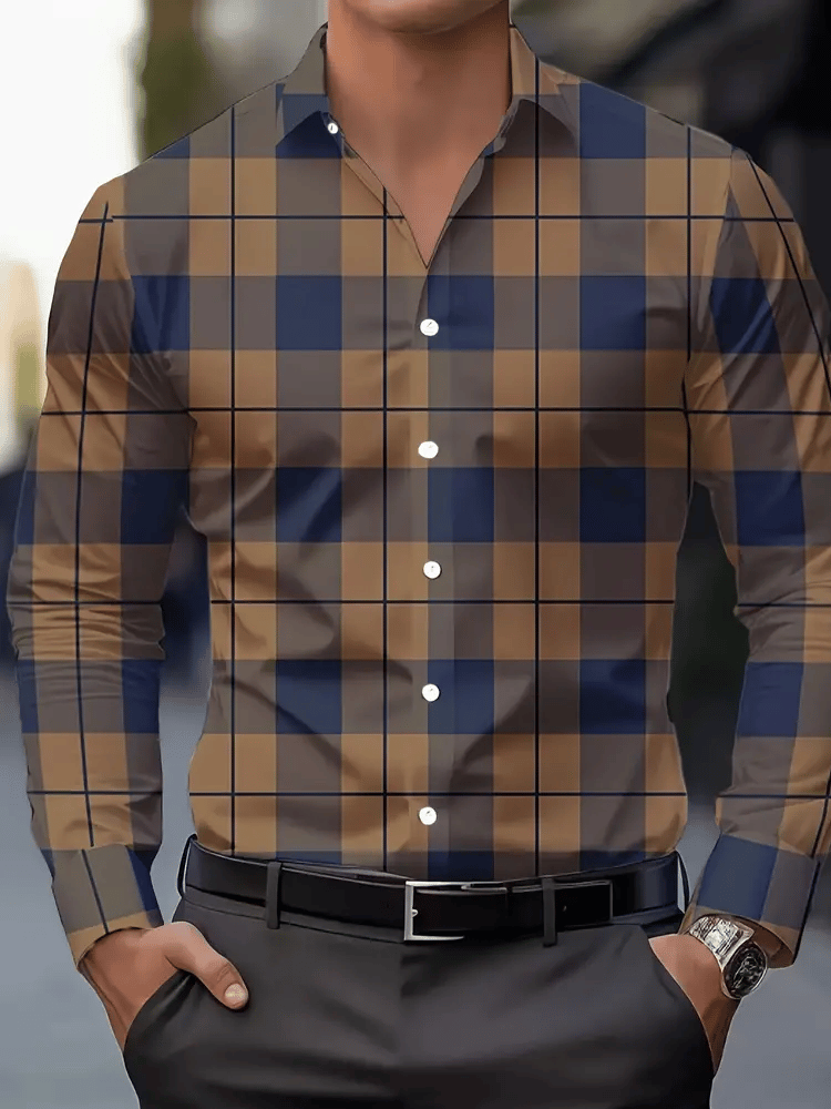 Camisa a cuadros ejecutivo de manga larga para hombre