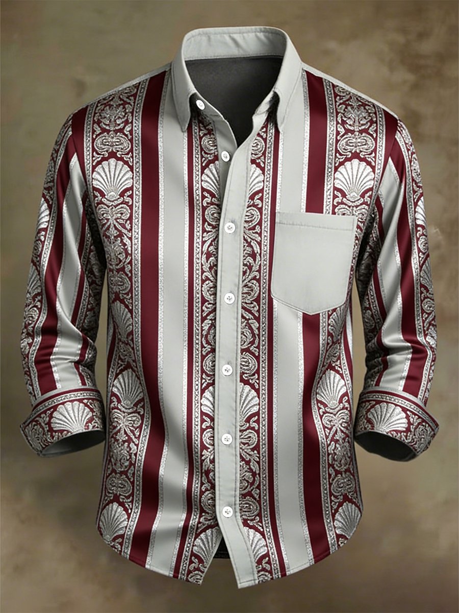 Camisa retro ejecutivo casual Baroque a rayas de manga larga para hombre