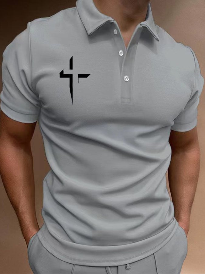 Camisa polo de manga corta Cross casual estampado para hombre