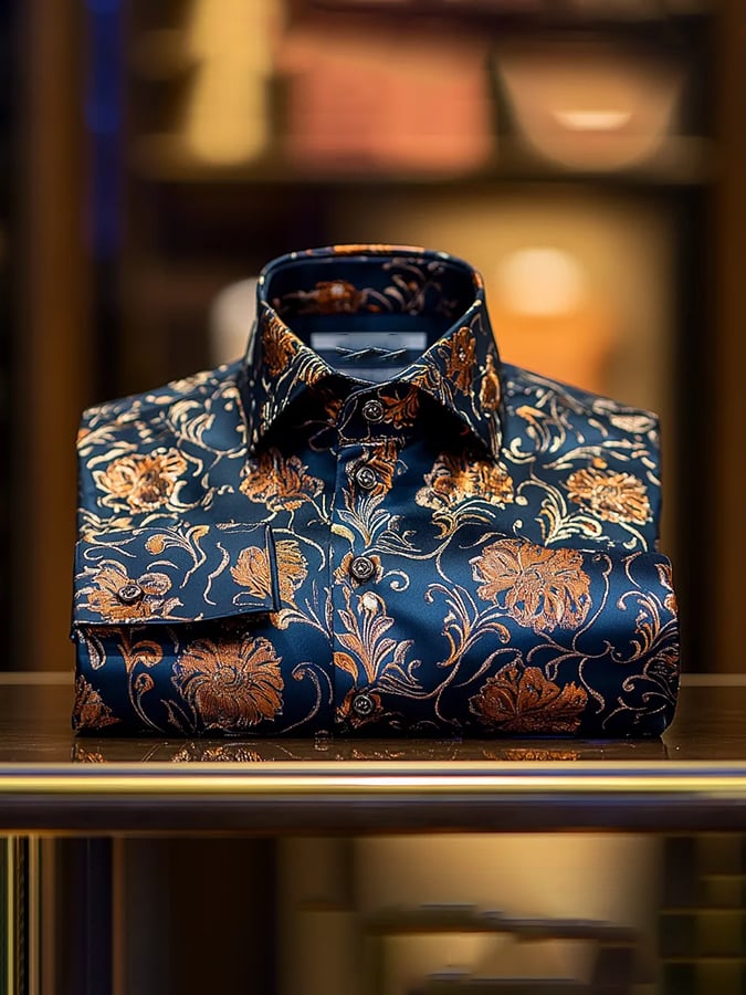 Camisa de moda ejecutivo de lujo Design estampado de manga larga para hombre