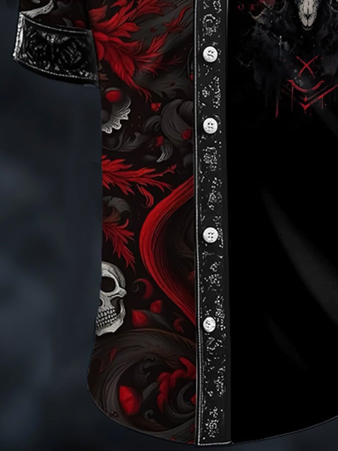 Camisa casual Dark Skull Demon Art satén para hombre
