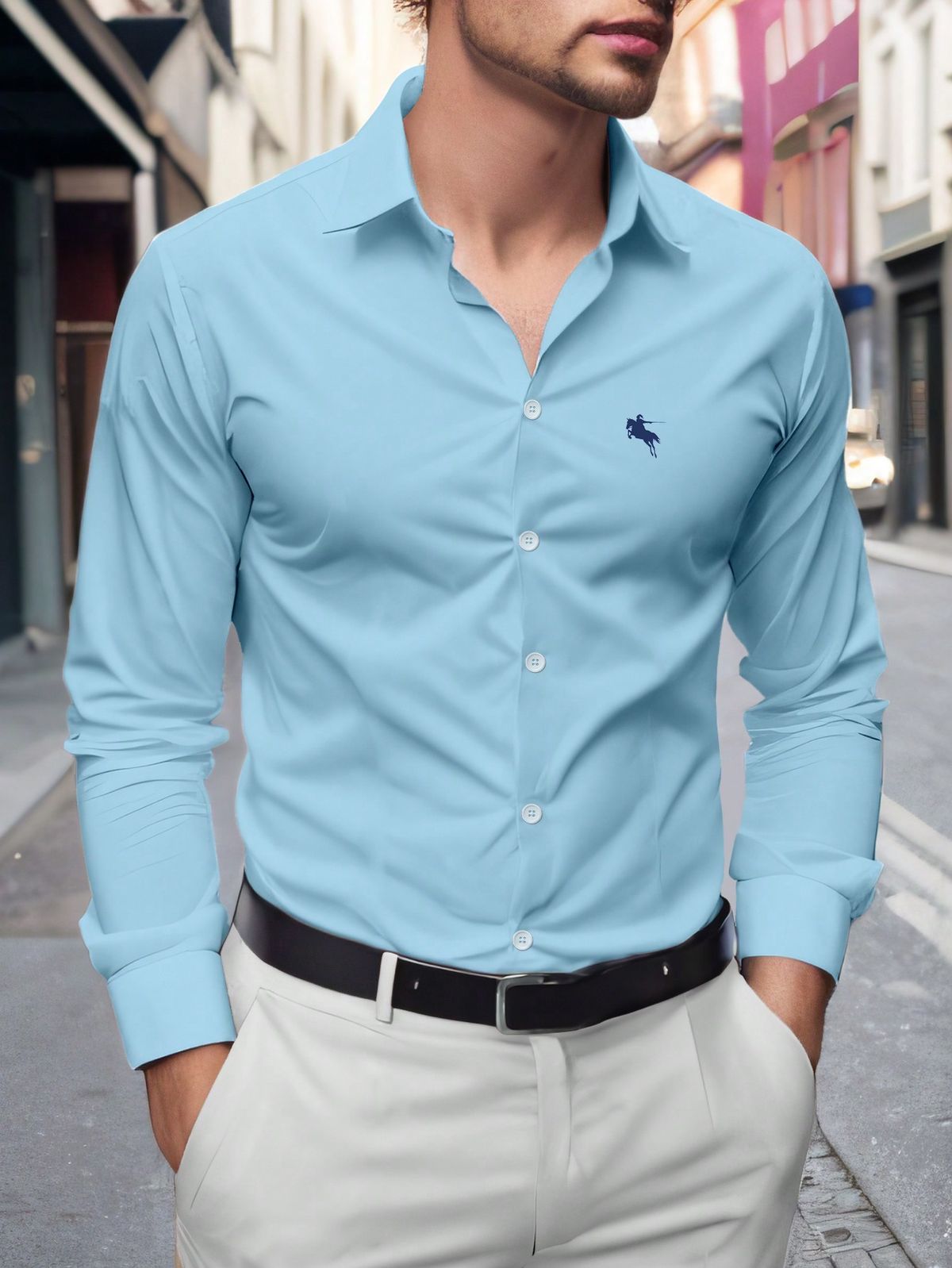Camisa Street Style ejecutivo casual estampado de manga larga para hombre