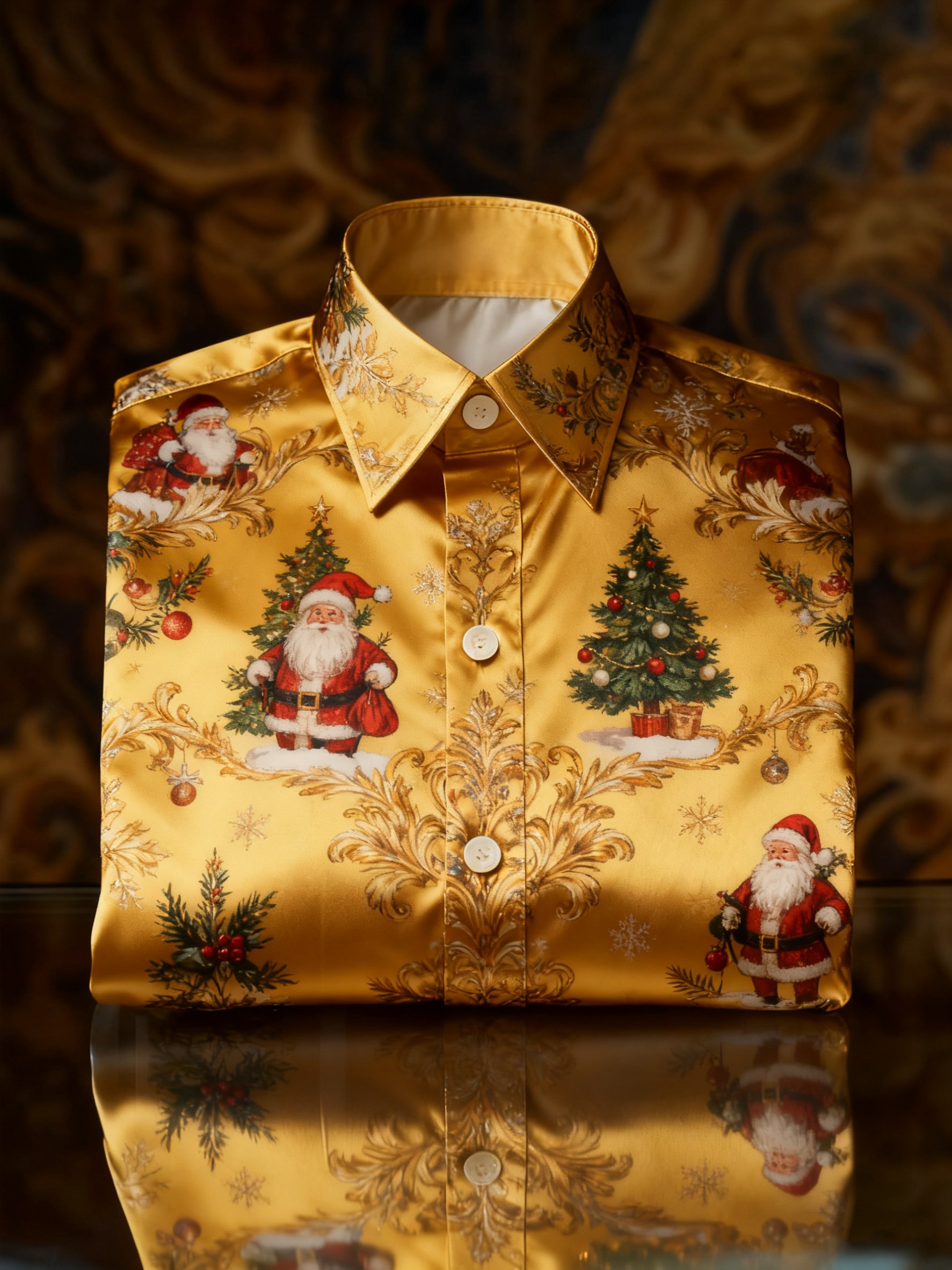 Camisa de lujo Christmas Party de manga larga con botones para hombre