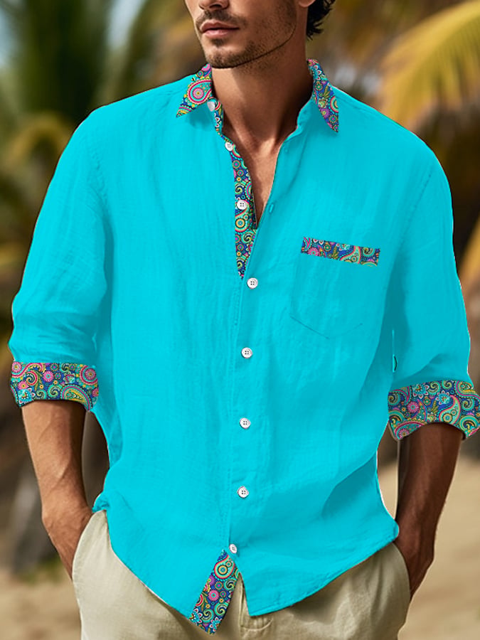 Camisa casual Hawaiian Cashew floral de lino para hombre