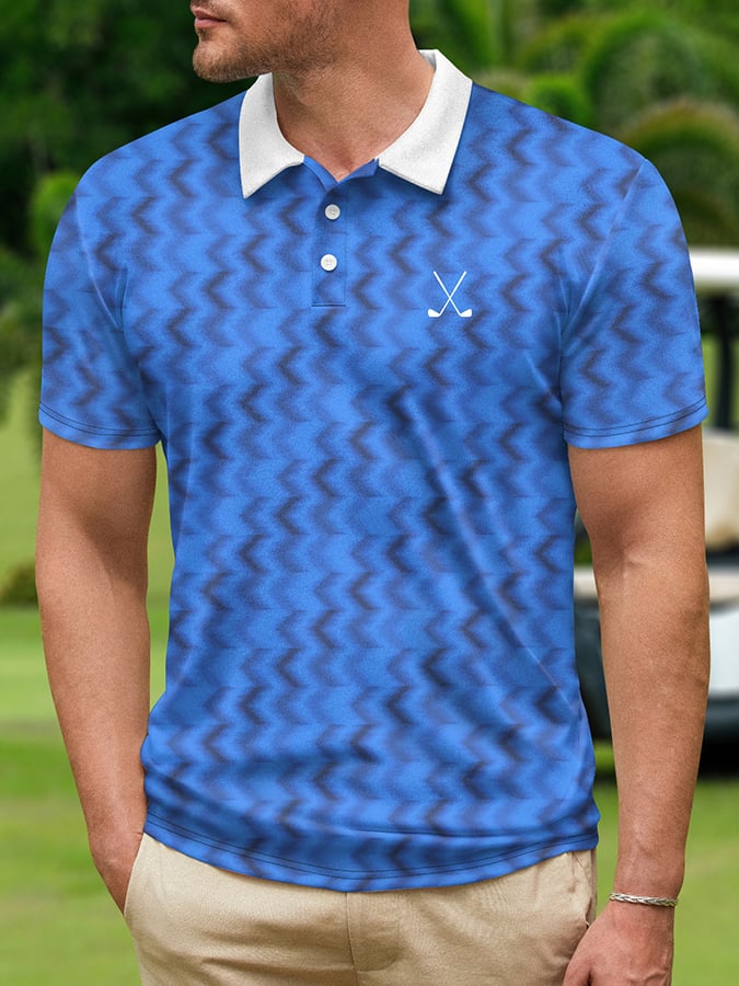 Camisa polo de modaable geométrico de manga corta para hombre