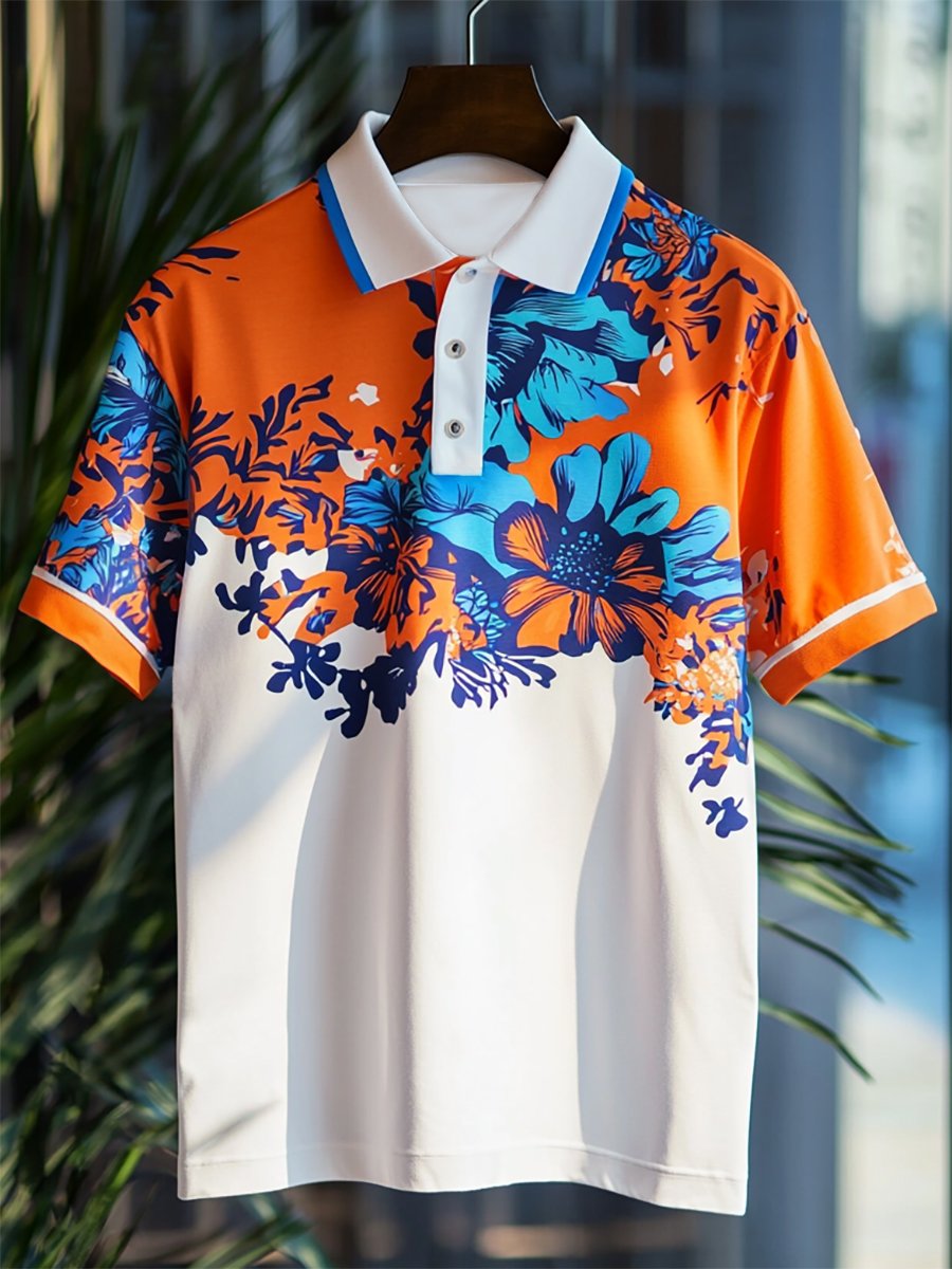 Camisa polo Resort Flora estampado Button de manga corta para hombre