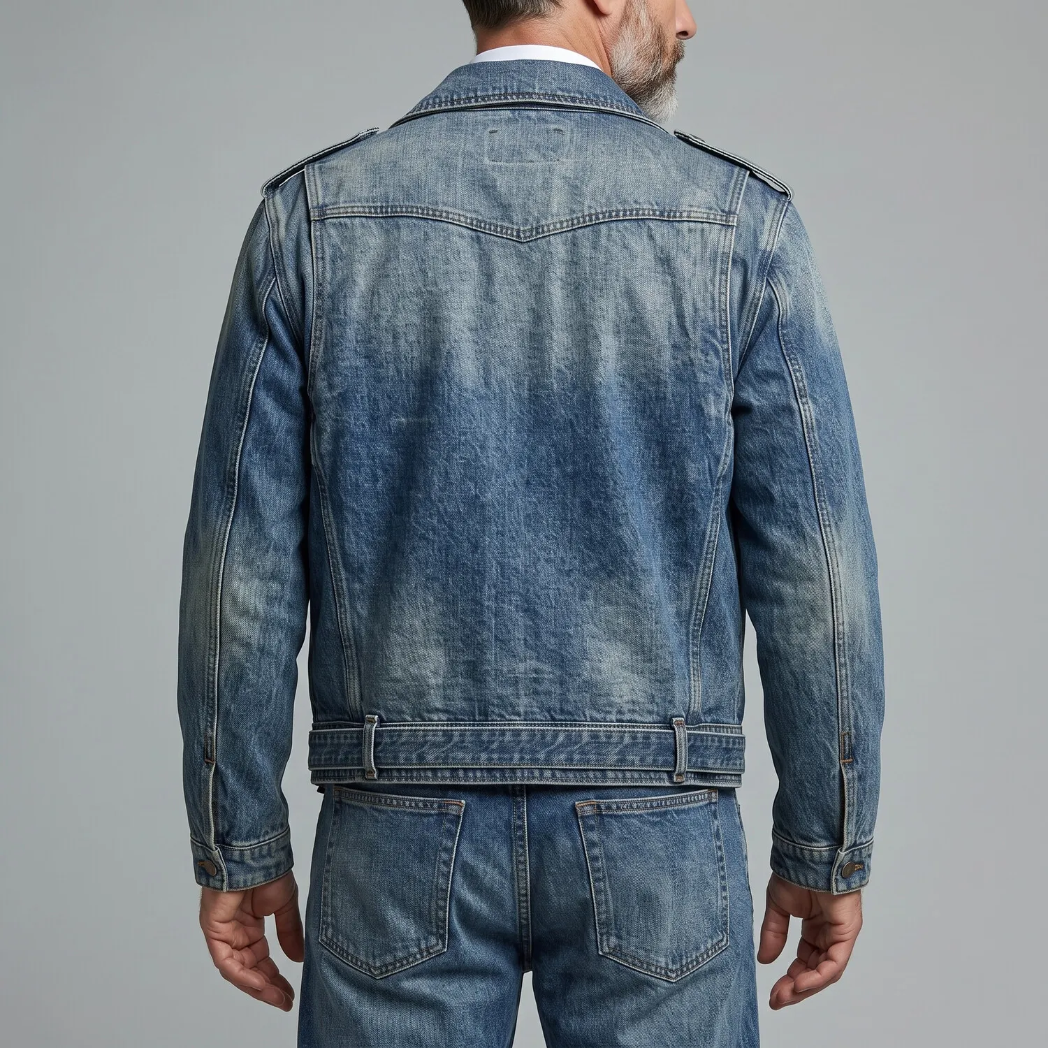 para hombre Blue Notch Lapel Asymmetrical Zipper Multi-Pocket Washed Denim chaqueta