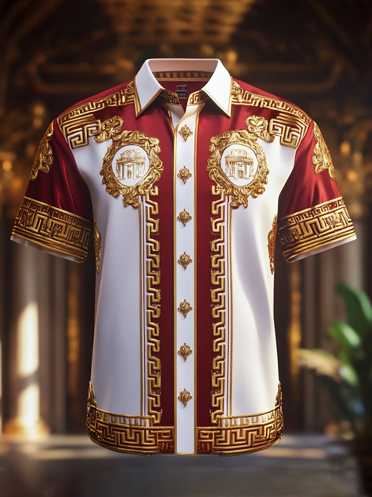 Camisa satén Luxe estampado de manga corta Button para hombre