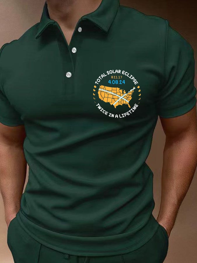 Camisa polo Twice In A Lifetime Total Solar Eclipse estampado casual para hombre