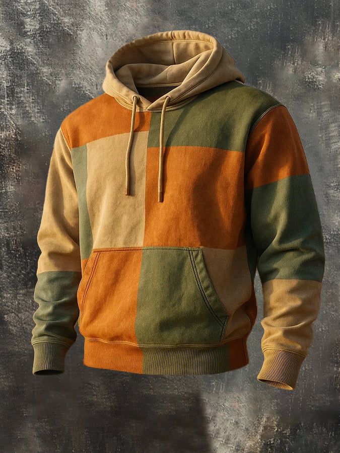 para hombre retro Distressed en bloques de color Print casual de manga larga Sweacamiseta