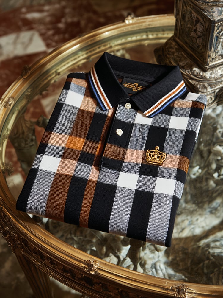 Camisa polo clásico ejecutivo Check Logo Button de manga corta para hombre