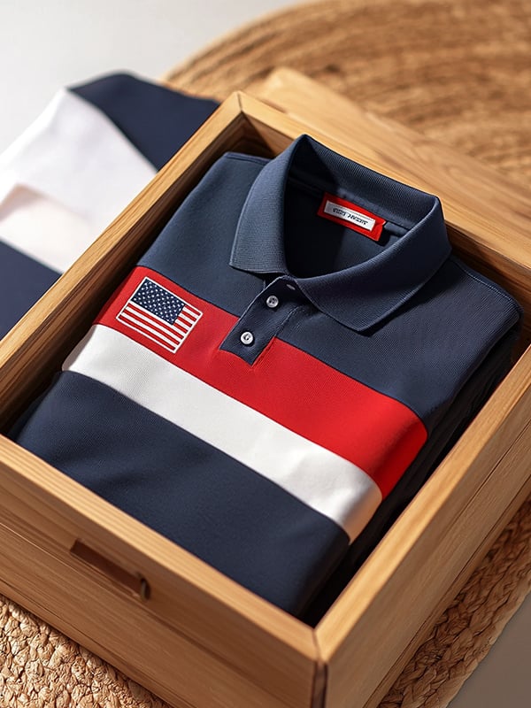 Camisa polo clásico ejecutivo Flag Independence Day de manga corta para hombre