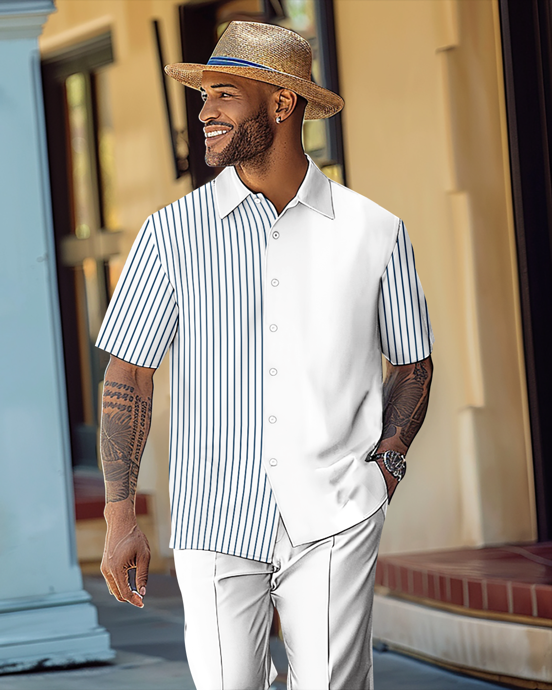 Camisa Gorgeous en bloques de color de manga corta Walking Suit 1073 para hombre