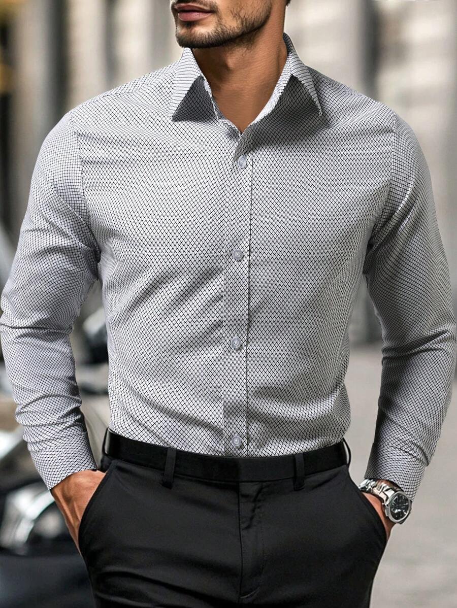 Camisa Street Style ejecutivo casual estampado de manga larga para hombre