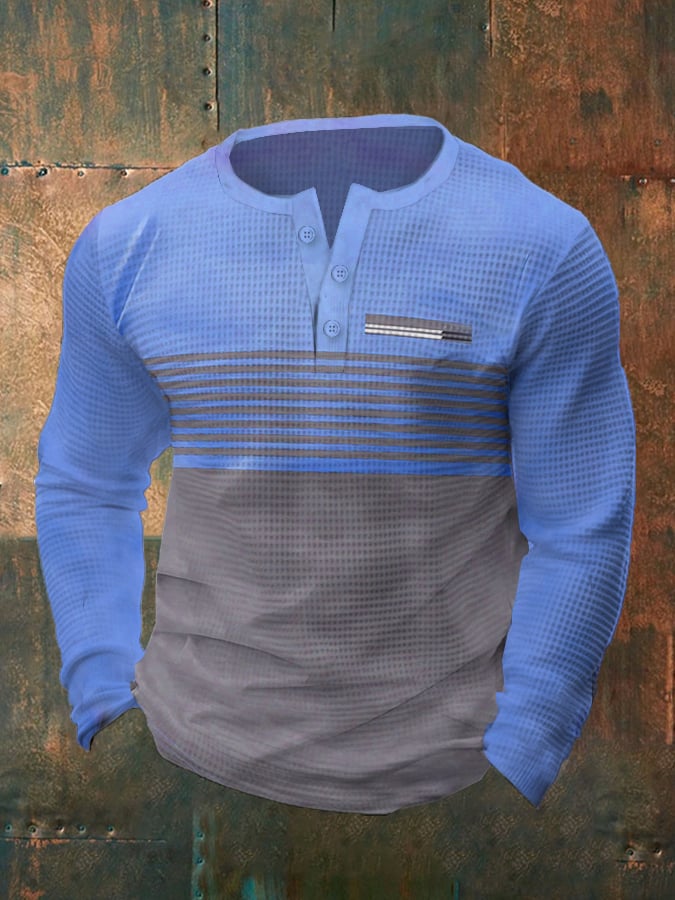 para hombre vintage Waffle Color Patch Henley Neck camiseta