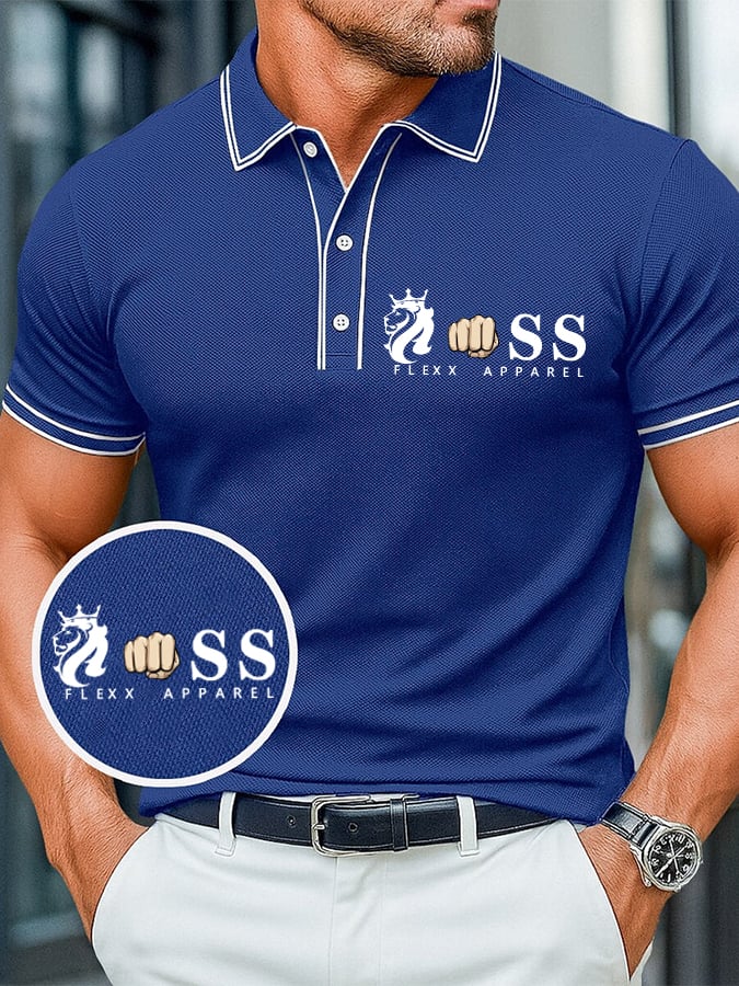 Camisa polo casual, comfortable, and transpirable retro letter estampado para hombre