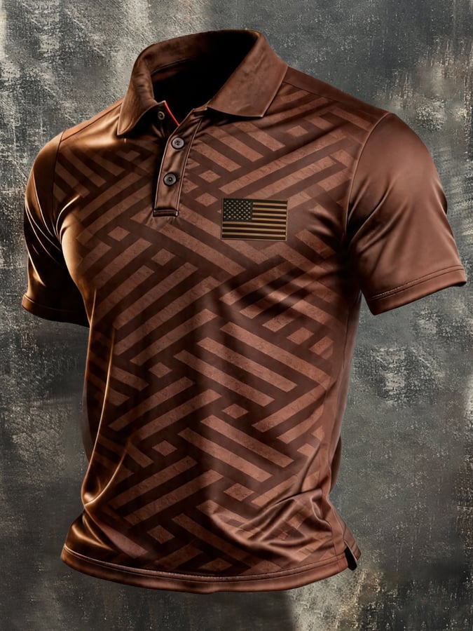 Camisa polo retro Patriotic Color-Block de manga corta para hombre