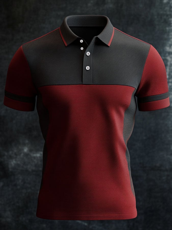 Camisa polo casual clásico Contrast Color estampado ejecutivo de manga corta para hombre