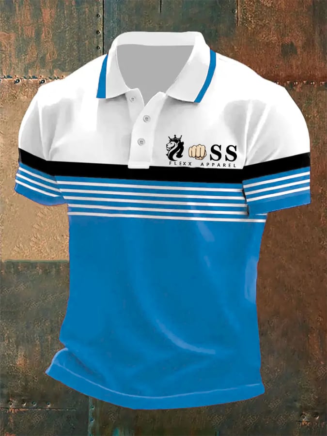 Camisa polo retro Letter estampado casual para hombre