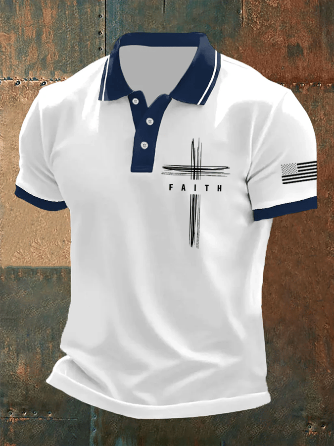 Camisa polo retro Faith casual estampado para hombre
