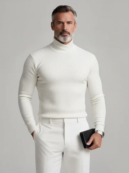 Gray Cross High cuello de manga larga acanalado tejido Sweaters para hombre