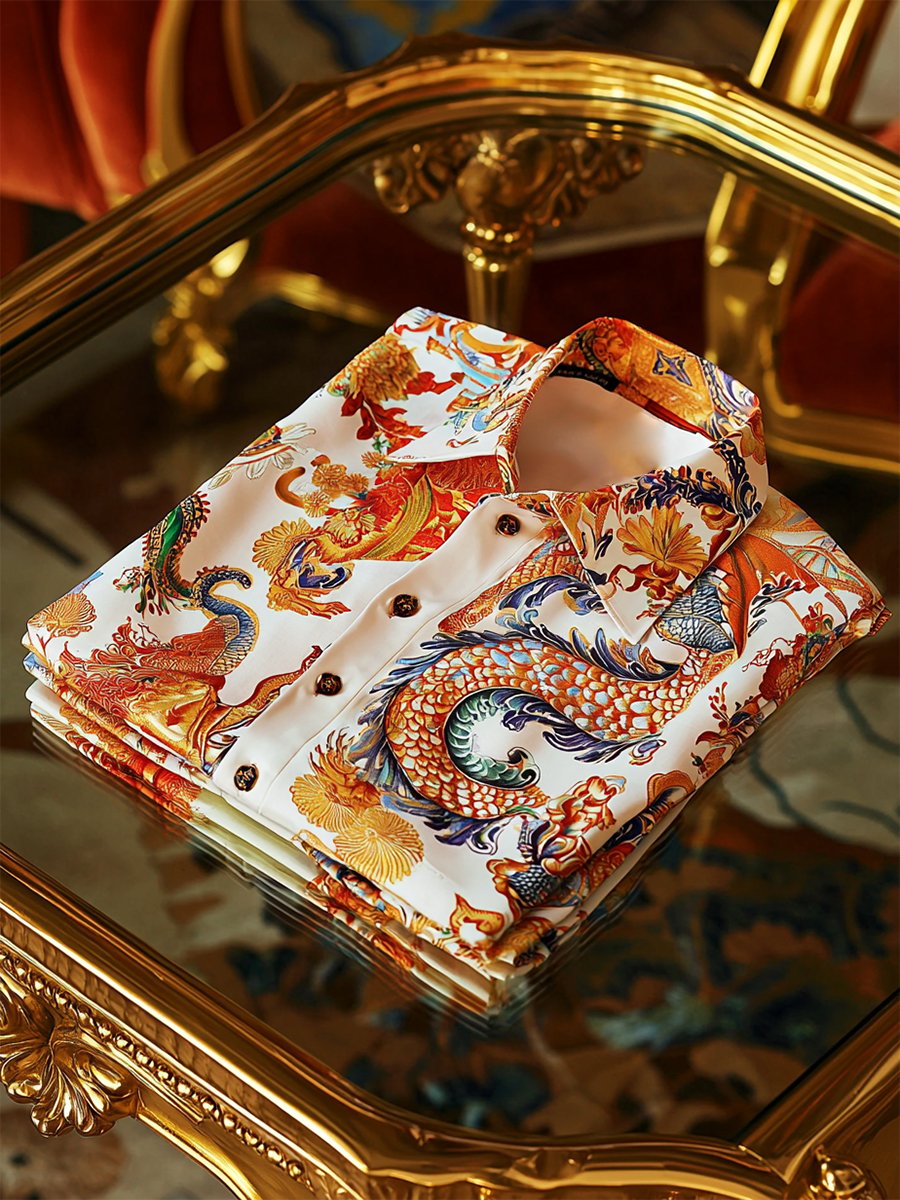 Camisa Resort floral estampado de manga larga para hombre