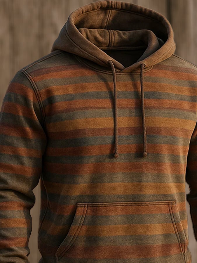 Sudadera retro desgastado en bloques de color estampado casual de manga larga para hombre