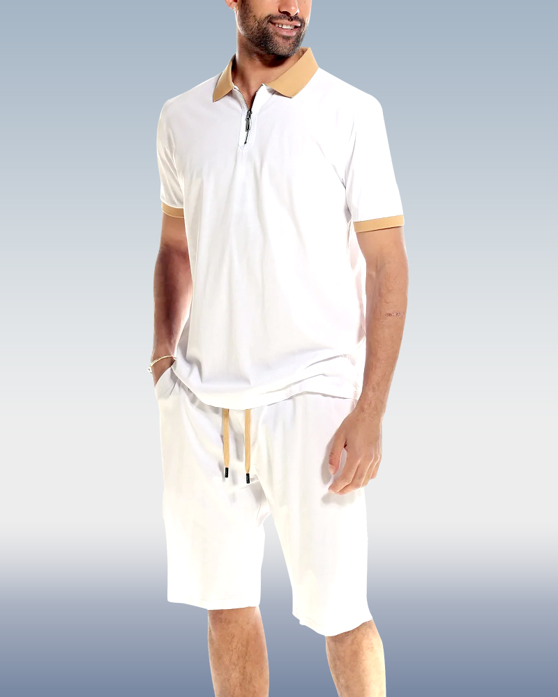 Camisa polo White 2 Piece shorts Set para hombre