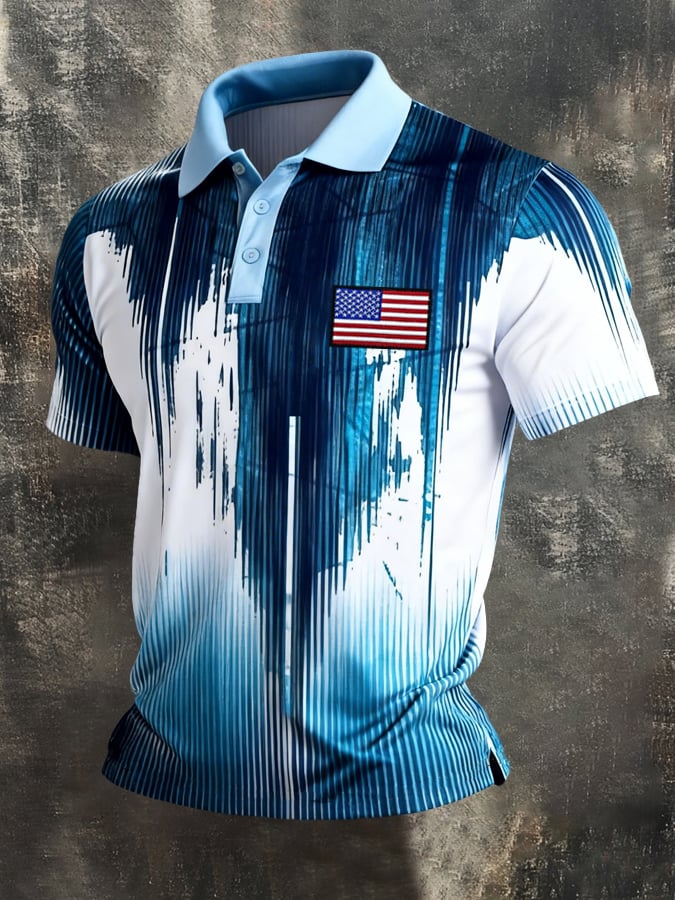 Retro Patriot en bloques de color Polo Collar de manga corta para hombre