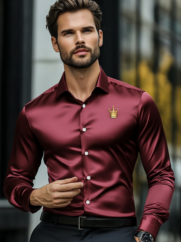 Camisa de lujo Maroon de manga larga para hombre