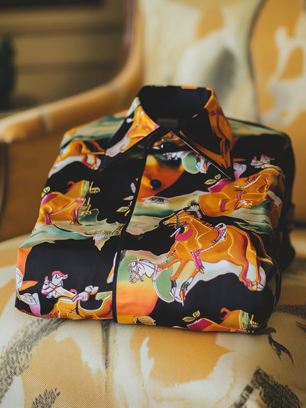 Camisa Western Equestrian estampado de manga larga para hombre