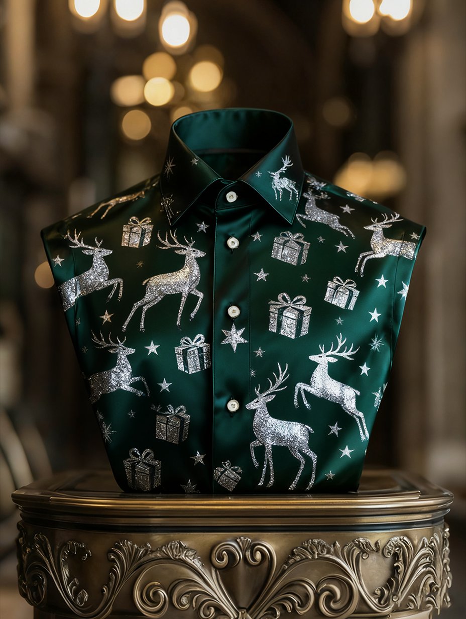 Camisa Christmas de manga larga con botones para hombre