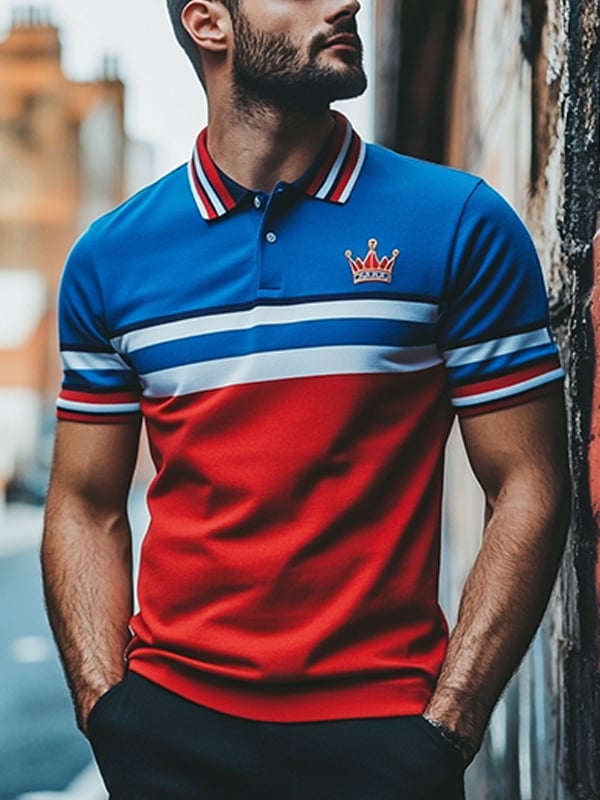 Camisa polo ejecutivo Logo rayas de manga corta Button cuello para hombre