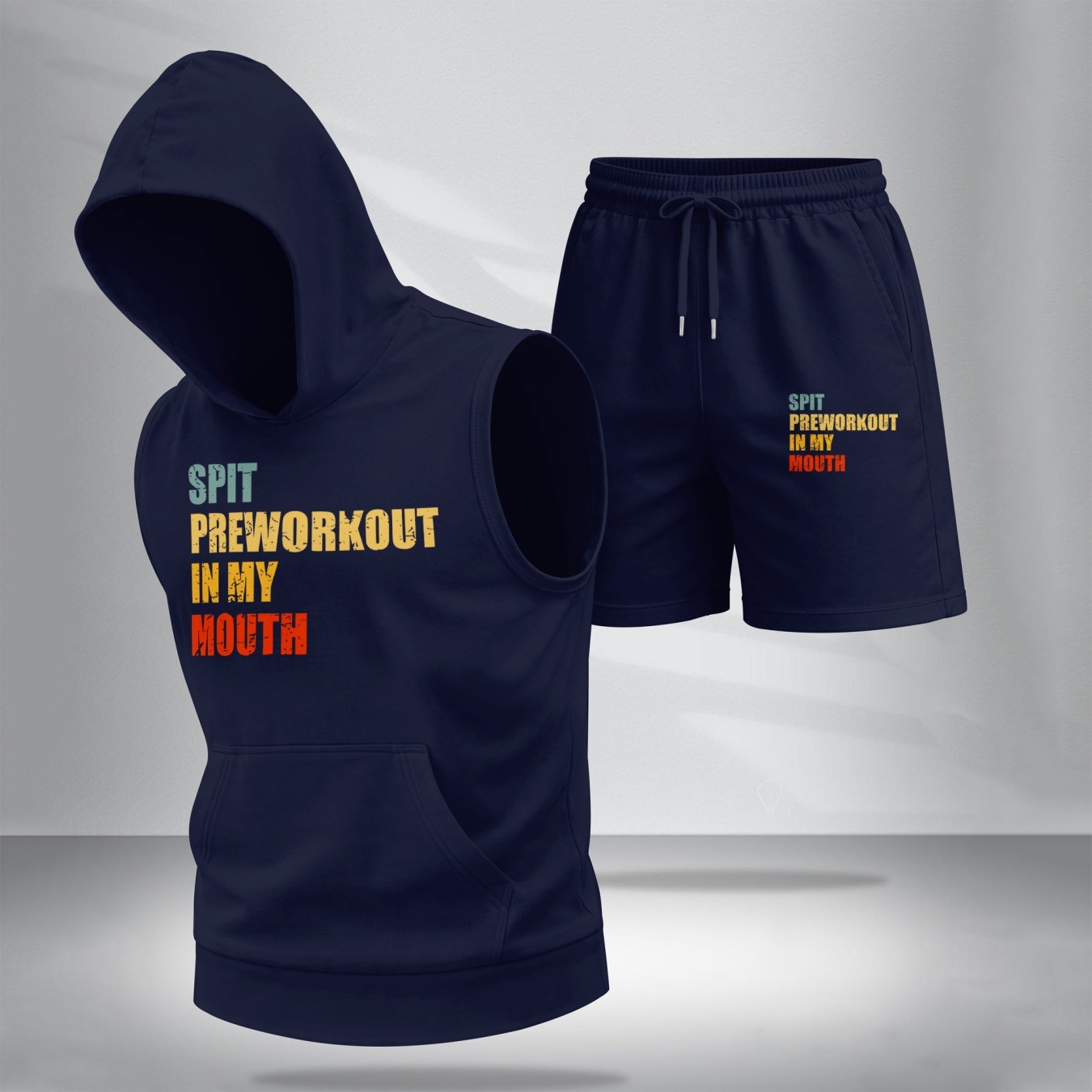 Sudadera con capucha Sleeveless & shorts Set – “Spit Prepara trabajoout in My Mouth” Graphic, Summer Two-Piece Activewear, casual Streetwear, Regular Fit Gym & Sport de moda, Lightweight Outfit para hombre