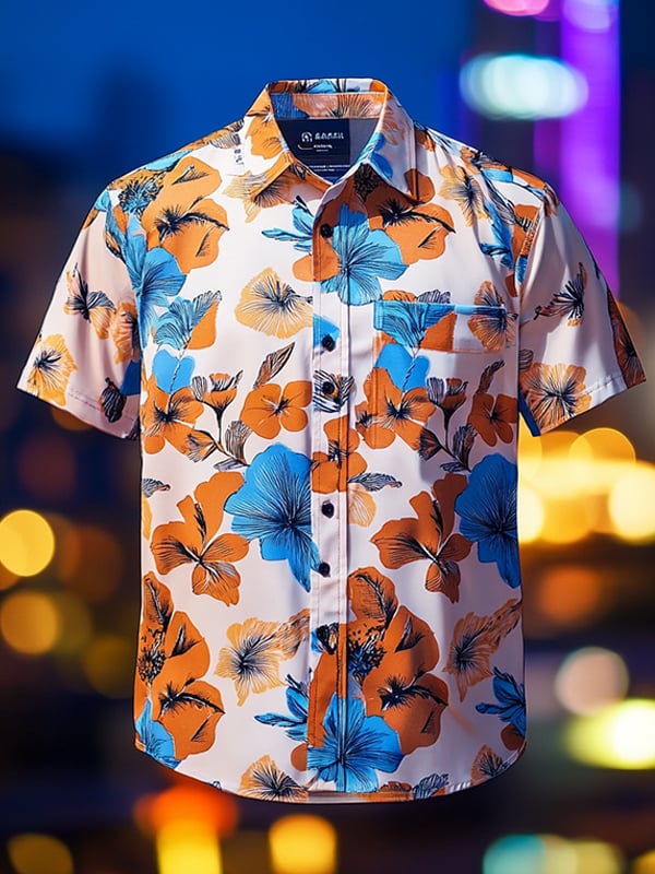 Camisa Beach Vacation floral de manga corta para hombre