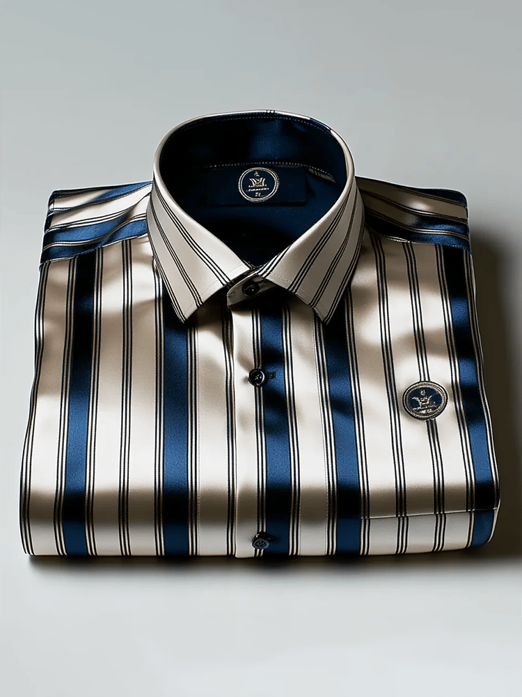 Camisa satén Luxe estampado de manga corta Button para hombre