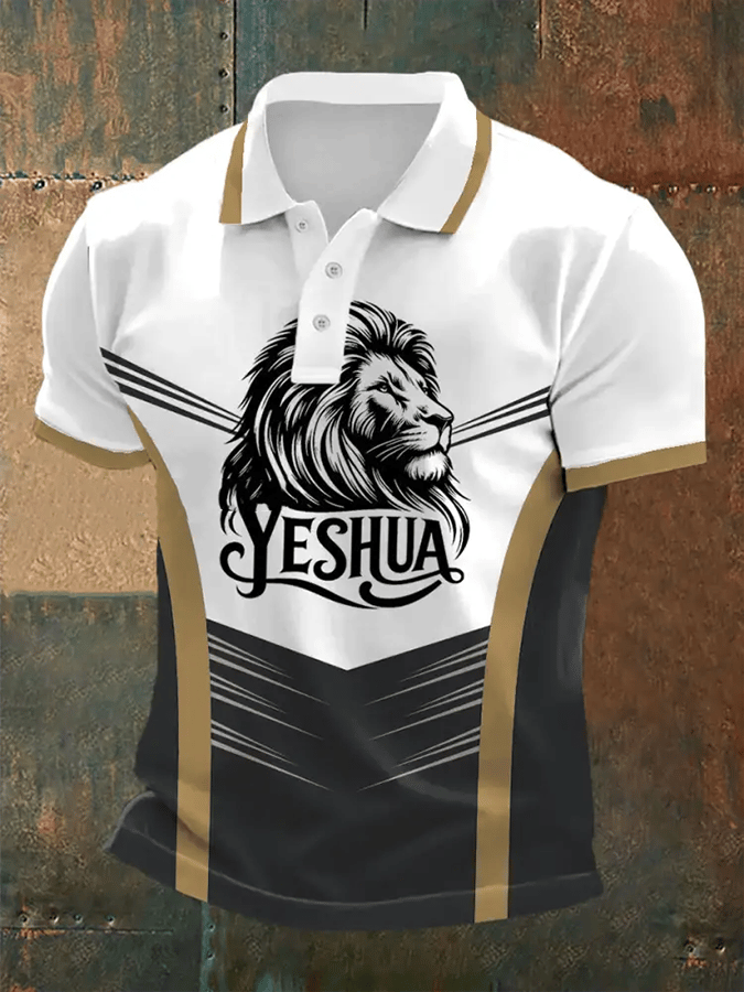 Camisa polo retro Faith casual estampado para hombre