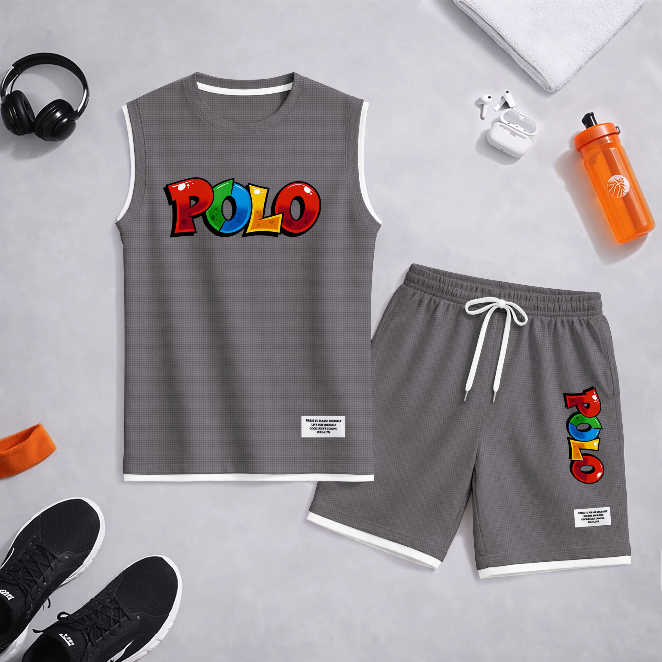Shorts Graffiti Letter estampado Summer Set Sleeveless Tank Top & Matching Outfit, Lightweight casual Streetwear Athletic Set for Everyday & Holiday para hombre
