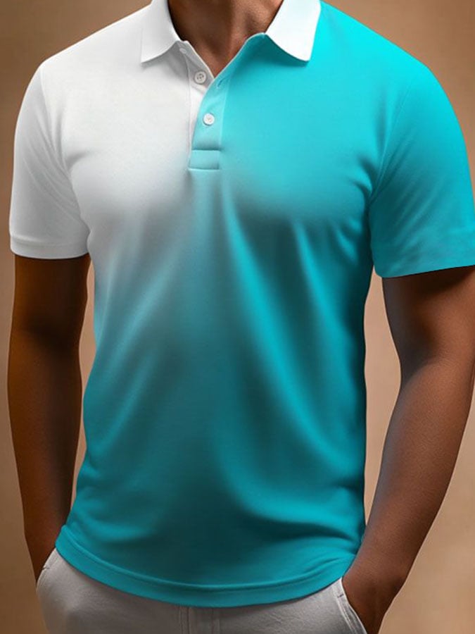 Camisa polo casual clásico Contrast Color estampado ejecutivo de manga corta para hombre