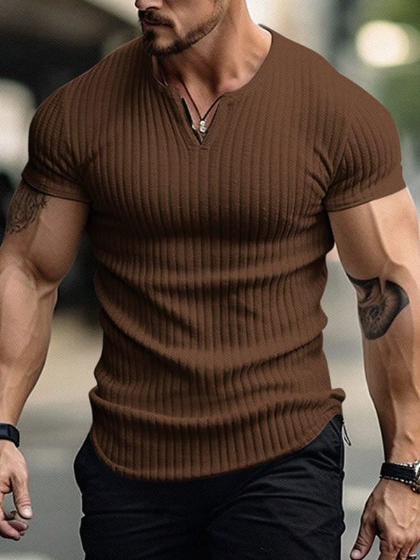 Camiseta casual Henley de manga corta para hombre