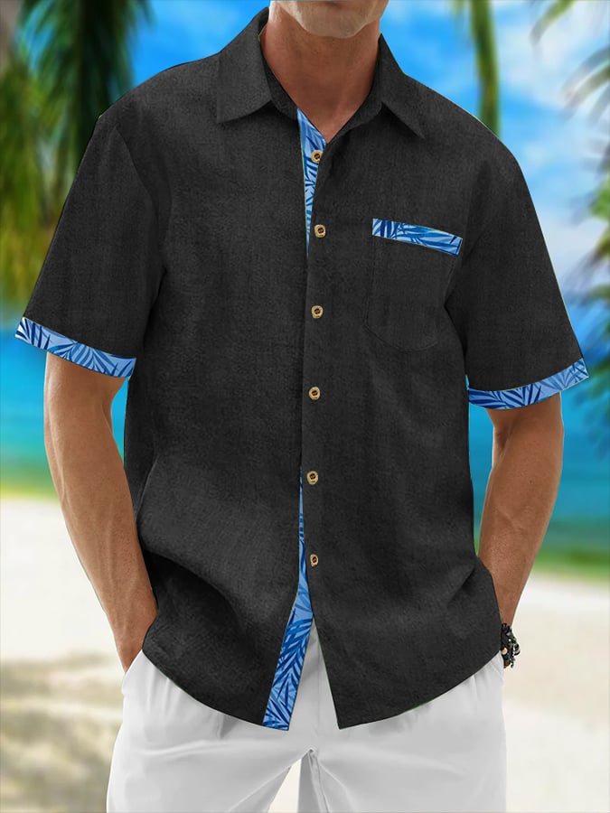 Camisa Resort Style Contrast estampado casual de manga corta para hombre
