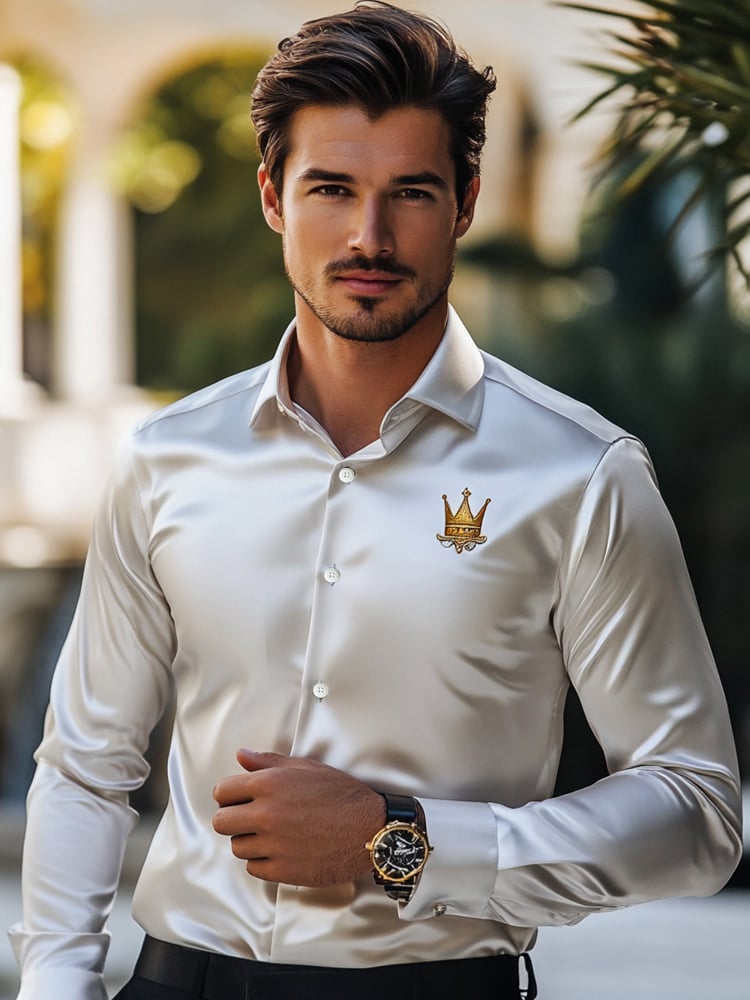 Camisa de lujo White de moda premium de manga larga para hombre