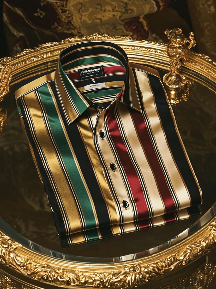 Camisa satén de lujo ejecutivo Charlie Sheen a rayas de manga larga para hombre