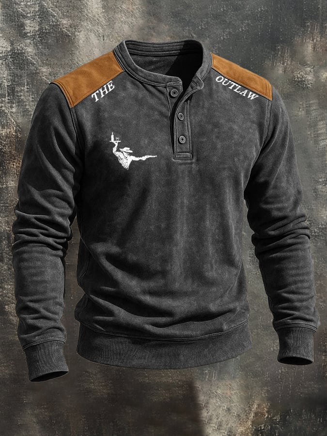 Sudadera retro Colorblock Henley para hombre