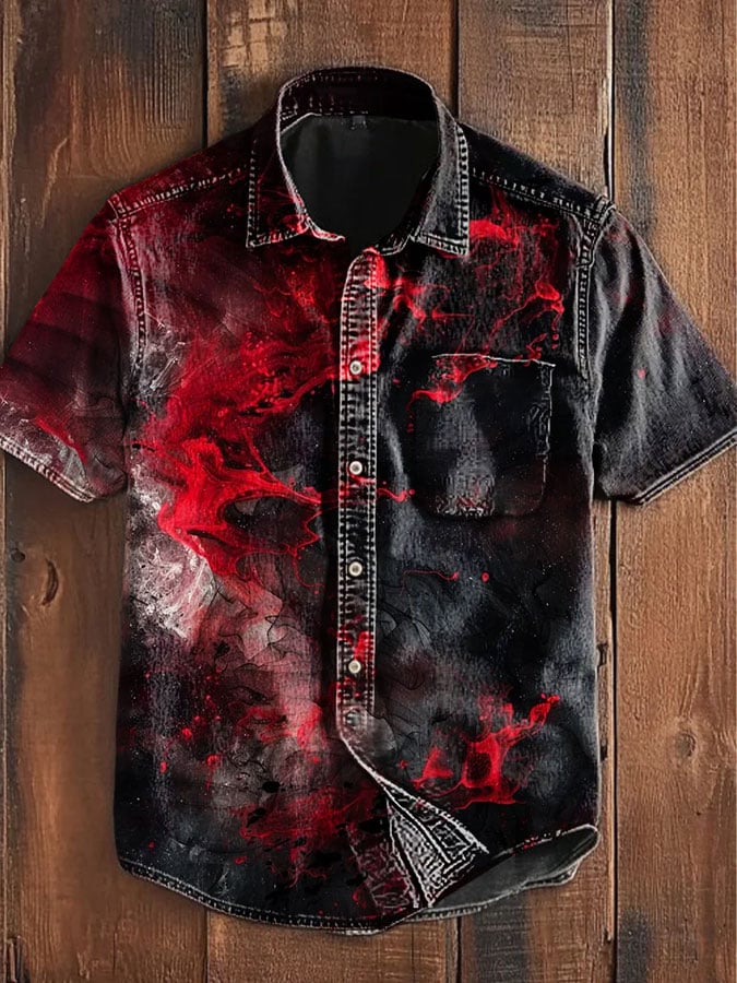 Camisa Skull estampado casual de manga corta para hombre