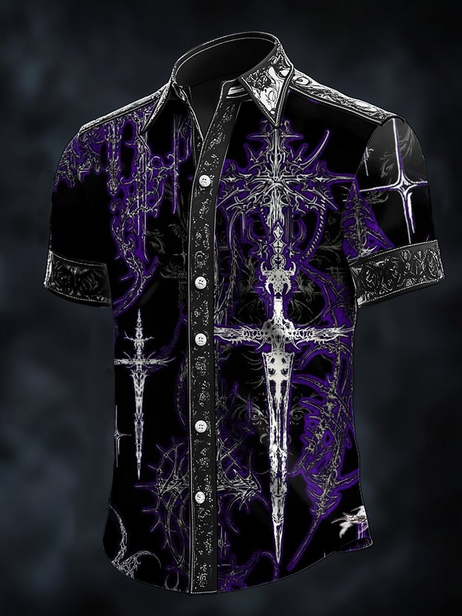 Camisa casual de moda Dark diseño Cross Crow Contrast satén para hombre